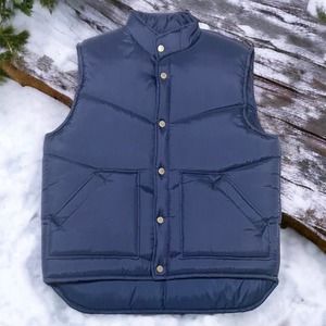 Vintage Alpine Patrol Mens Navy Blue Nylon Snap Button Puffer Vest Size L EUC